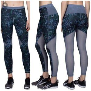 Lululemon 7/8 Tights City Run Leaf Print Leggings Blue Black Size 4 High Waist S